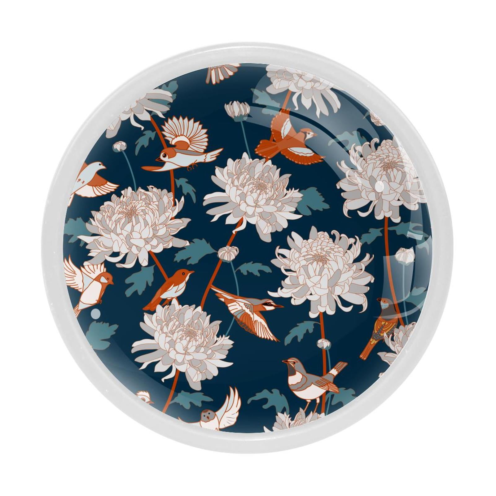 4 Pcs Chrysanthemum Knobs for Kitchen Cupboard Dresser Bookcase