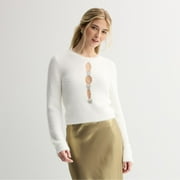 Juniors' madden girl Cut Out Rhinestone Sweater Color: Ivory Size: X SMALL