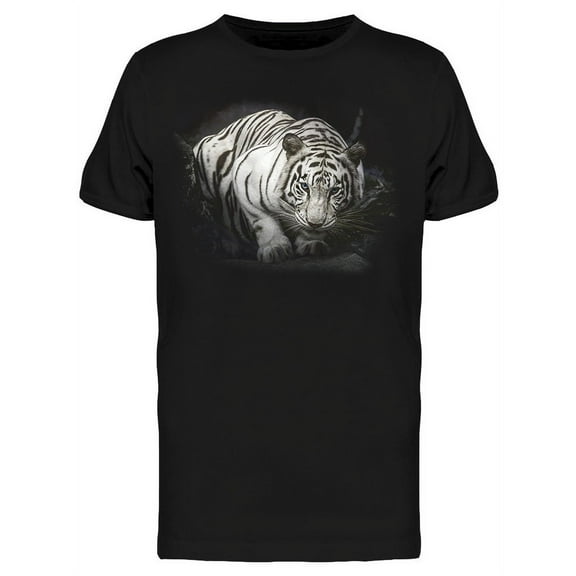 White Tiger Sitting On Rock  T-Shirt Men -Image by Shutterstock, Male Large