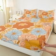 thumbnail image 3 of jejeloiu Retro Floral Blossom Queen Sheet Sets,Boho Flowers Flat Sheet,Orange Blue Queen Fitted Sheet For Teens,Luxury Bedroom Decor,4 Pieces, 3 of 7