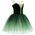 thumbnail image 2 of IBTOM CASTLE Kids Girls Ballet Dance Dress Velvet Spaghetti Straps Camisole Gymnastics Leotard Ballerina Dress up 5-6 Years Green, 2 of 8