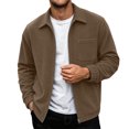 thumbnail image 3 of Mens Corduroy Bomber Jacket with Pocekts Full Zip Lapel Long Sleeve Lightweight Casual Shirt Jacekt Khaki XL, 3 of 8