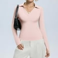 thumbnail image 6 of Lumtrix Womens Long Sleeve V Neck Polo Shirts Thumb Holes Business Casual Collared Tops Slim Fitted Basic 2026 Spring Tees Pink M, 6 of 7