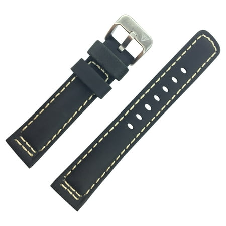 22mm Padded Contrast White Stitch Geniune Leather Black
