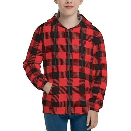 

Hoodies for Teen Girls Boys black red buffalo plaid Checkered Long Sleeve Youth Kids Essentials Zip Up Hoodie Lghtweight Fashion Hoodies & Sweatshirts Jacket Fall Winter Outfits Tops