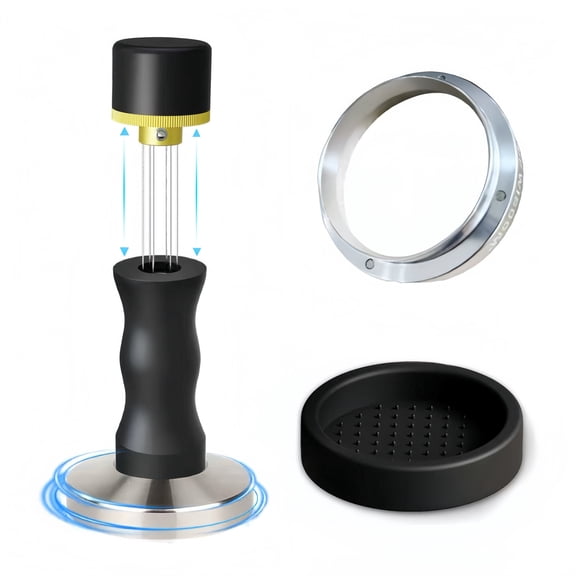 2-in-1 Espresso Tamper Kit, 51mm Coffee Tamper with WDT Tool, Aluminum Handle & Stainless Steel Base, Black