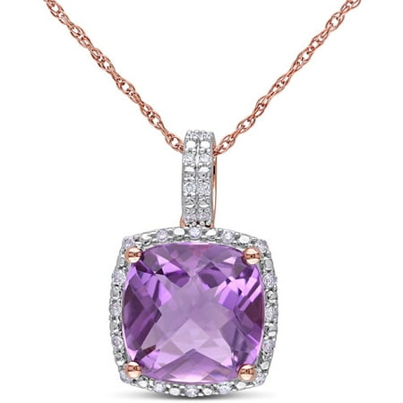 3-1/2 Carat T.G.W. Amethyst and Diamond-Accent 10kt Rose Gold Halo Pendant, 17