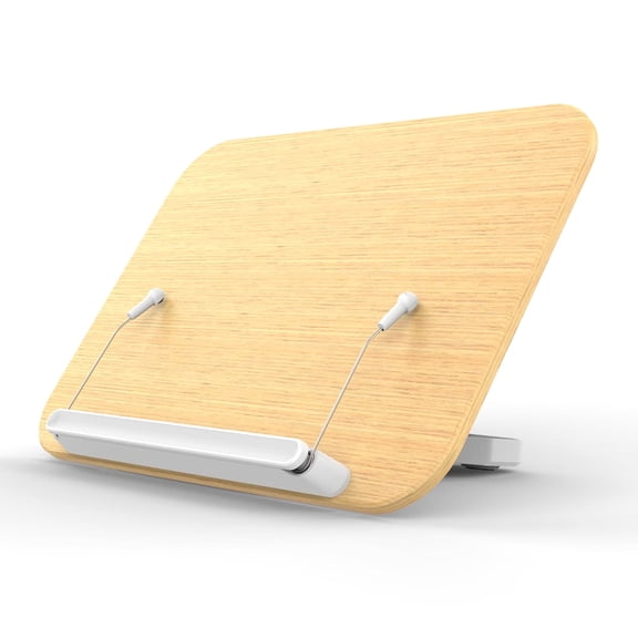 Desktop Book Stand for Reading with Wooden Panel & Rolling Ball Page Clips Foldable and Angle Adjustable for Cooking Book Holder Textbook Recipe Magazine Document Storybook Cookbook