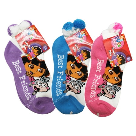 Dora the Explorer Best Friends Assorted Color Kids Socks (3 Pairs, Size