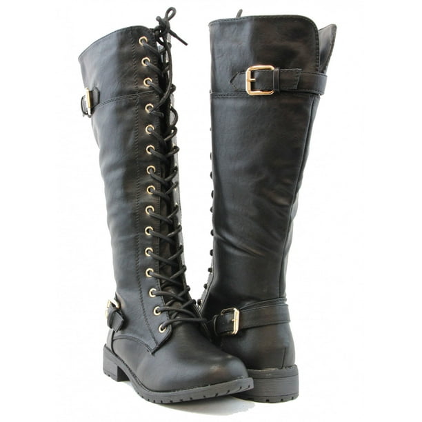 Forever Link Women Knee High Lace Up Fashion Military Combat Boots