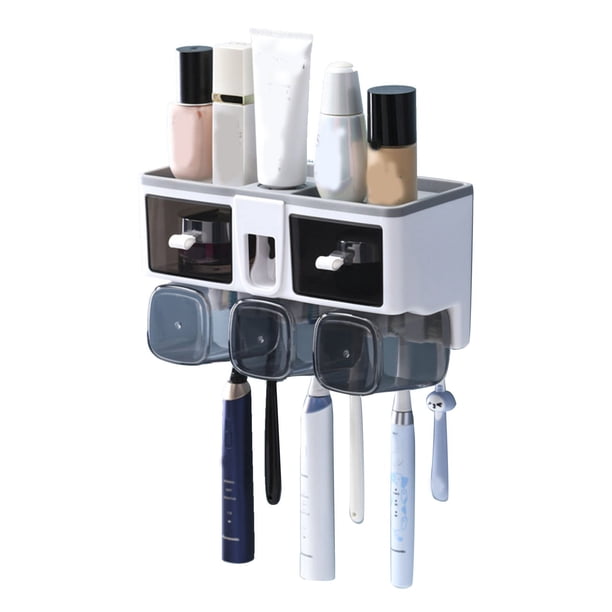 Portavasos para cepillos de dientes, estante para cepillos de dientes, estante para tazas de enjuague bucal sin perforaciones, estante de almacenamiento para cepillos de dientes, características líderes en su clase Jadeshay A
