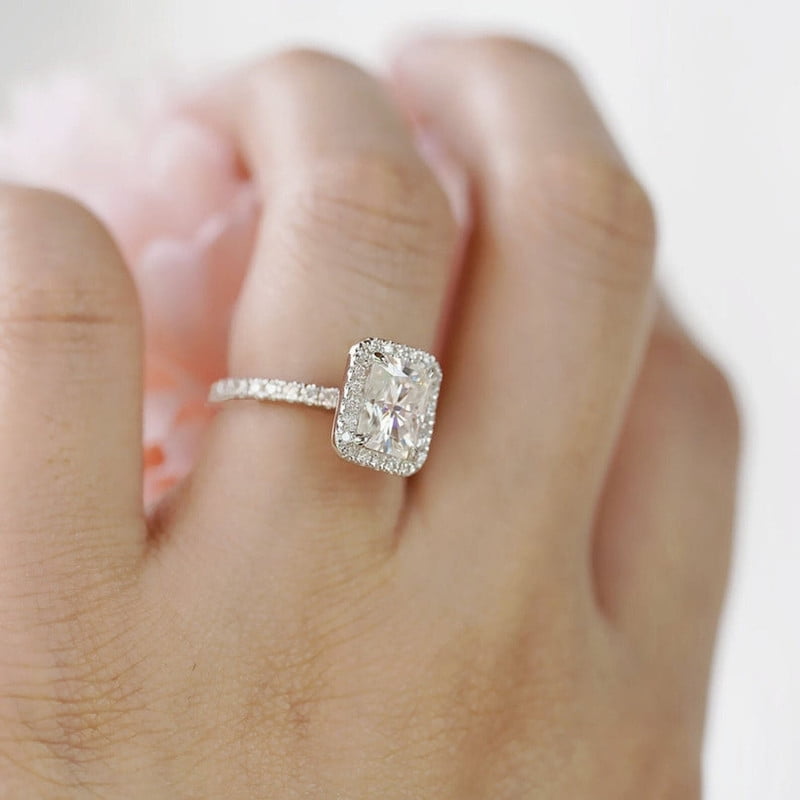 Cora Jewellery 2.5CT Radiant Moissanite Halo Engagement Ring For Women, 18K Rose Gold