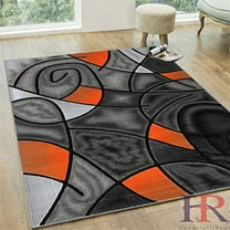 Handcraft Rugs - Electric Orange, Grey, Silver, Black, Abstract Area Rug Modern Contemporary Circles and Wave Design Pattern