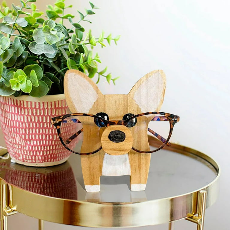 Artistic(TM) - Handmade Wooden Spectacle Holder Eyeglass Holder Dog Display  Stand for Home Office Desk Decor Accessories, 7 inches(H), Best Eyeglass