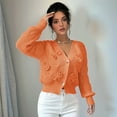 thumbnail image 4 of Women'S Crochet Cardigan V Neck Long Sleeve Decorated Button Down Knit Sweater Tops Orange XL, 4 of 9