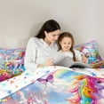 thumbnail image 5 of Jejeloiu Cartoon Animal Unicorn Bedding Comforter Set,Chic Rainbow Castle Twin Comforter Sets,Watercolor Flower Butterflies Bedding Set For Princess,Ultra Soft Bedroom Decorative Reversible,3-Piece, 5 of 7