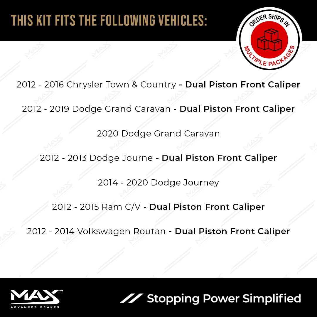 MAX Advanced Brakes - Brake Kit For 2012-2019 Dodge Grand Caravan (Dual Piston Front Caliper) | Carbon Ceramic Brake and Rotor Kit Front and Rear | Daily Driving OE Replacement Brake Rotors