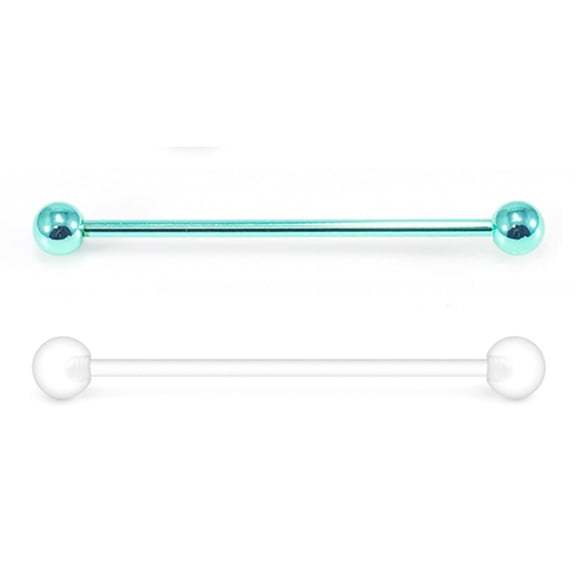 2PCS 14G Surgical Steel PVD Green Industrial Barbell Earrings Clear Acrylic Flexible Bioplast Industrial Piercing Retainer 38mm 1 & 1/2 Inch