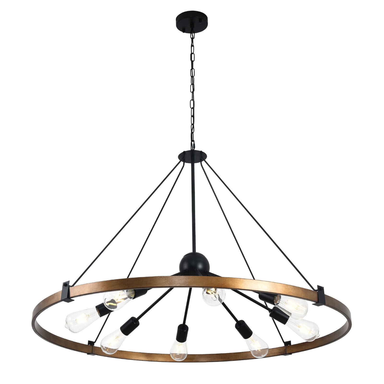 39.3" 8-Light Farmhouse Large Wagon Wheel Chandelier Modern Black Metal Industrial Round Hanging Pendant Light Fixture for Living Room Bedroom Entryway Dining Room