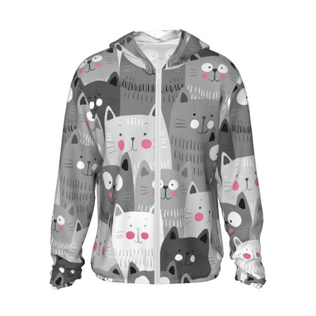 Sigee Cats Group Print UPF50+ Men s Sun Protection Hoodie Shirt SPF UV Shirt Long Sleeve Fishing Outdoor Lightweight S-3XL