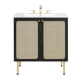 thumbnail image 1 of Pemberly Row 30" Wood & Rattan Bathroom Vanity in Black/White, 1 of 16