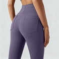 thumbnail image 4 of BOMYJESK Mini Flared Leggings for Women Yoga Dress Pants with Pocket High Waisted Bootcut Pants Tummy Control Casual Gym Bell Bottom Leggings Dark Purple XXL, 4 of 7