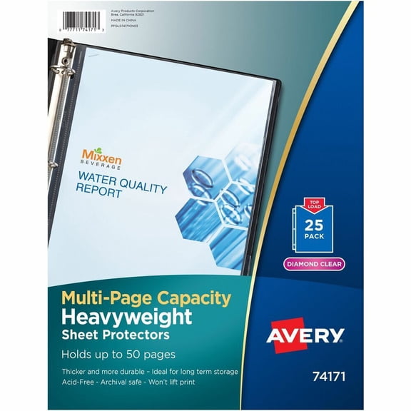 Avery(R) Diamond Clear Multi-Page Capacity Sheet Protectors 74171, Acid Free, Pack of 25