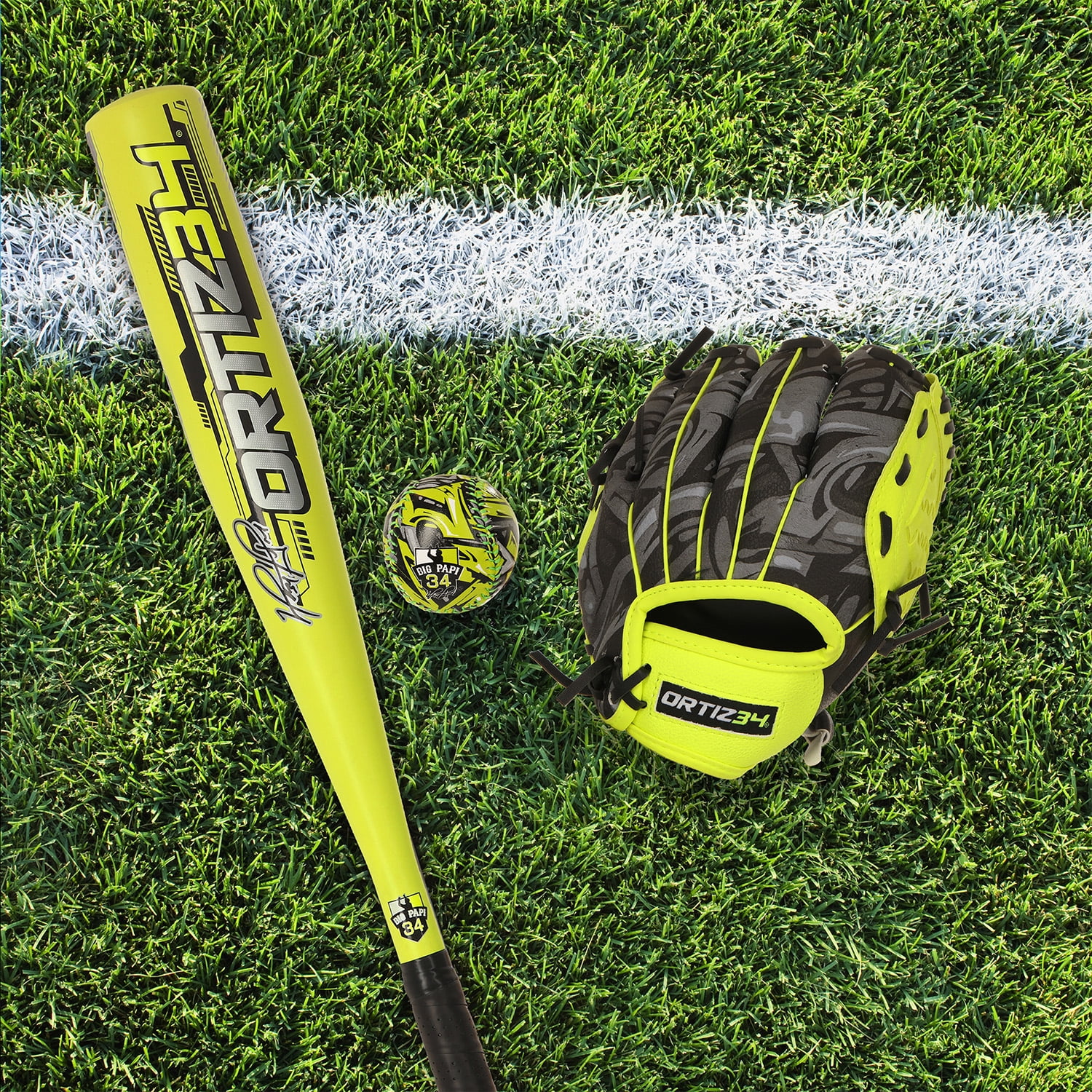Ortiz34 Youth T-Ball Set, 25" Aluminum Bat (-10 Drop), Foam Core T-Ball, 9" Lightweight Glove, Graffiti Print