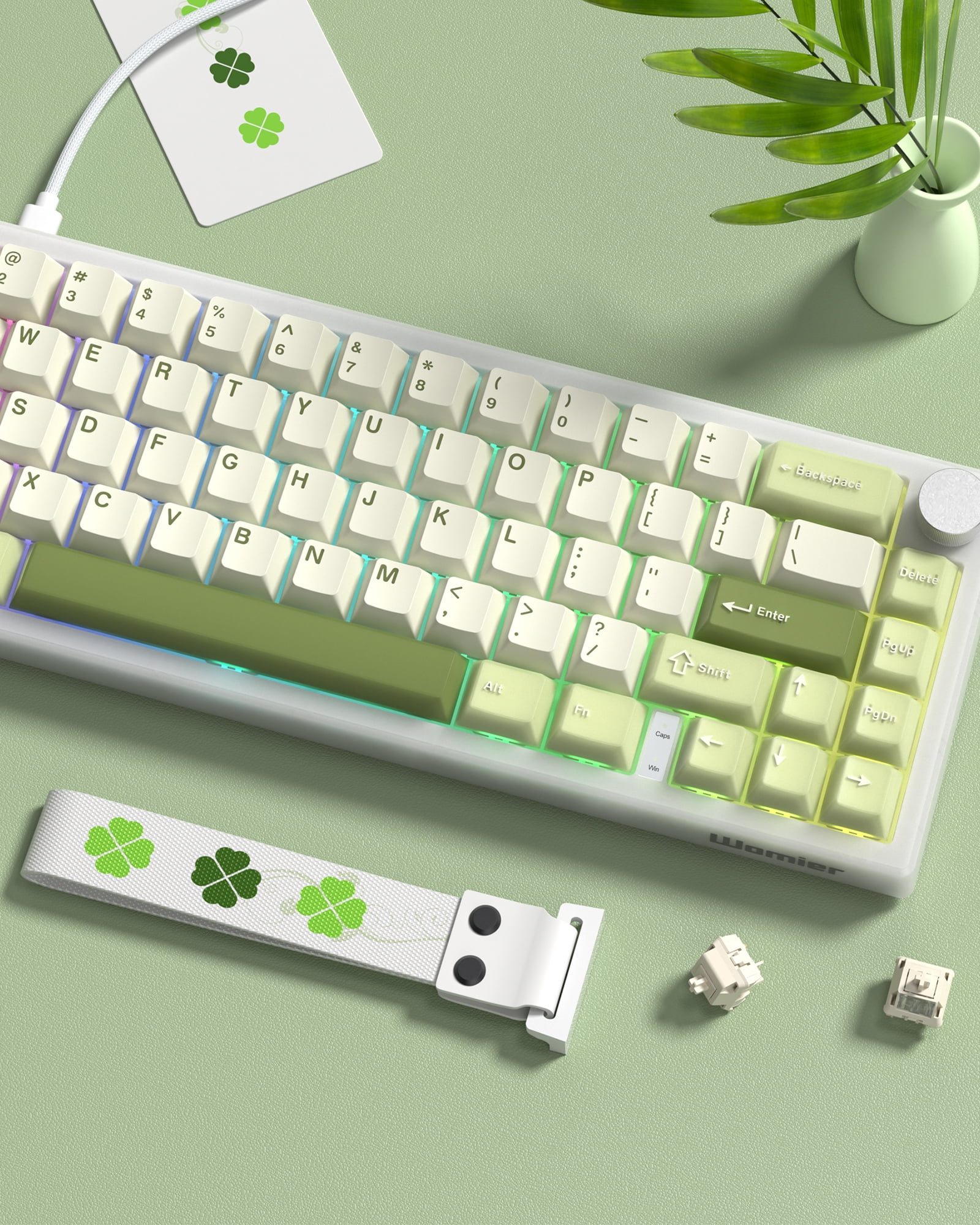 COSTOM Mechanical Gaming Keyboard, 60% QMK/VIA Creamy Mechanical Keyboard, RGB Cute Wired Keyboad with Hot Swappable Gasket,Green