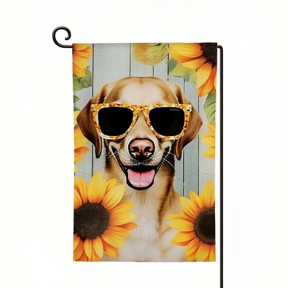 PHYHOO Summer Garden Flag, Welcome Summer Garden Flags Double Sided, Golden Retriever Dog Theme Small Burlap Sunflowers Yard Flag for Farmhouse Front Porch Lawn Outdoor Decorations White