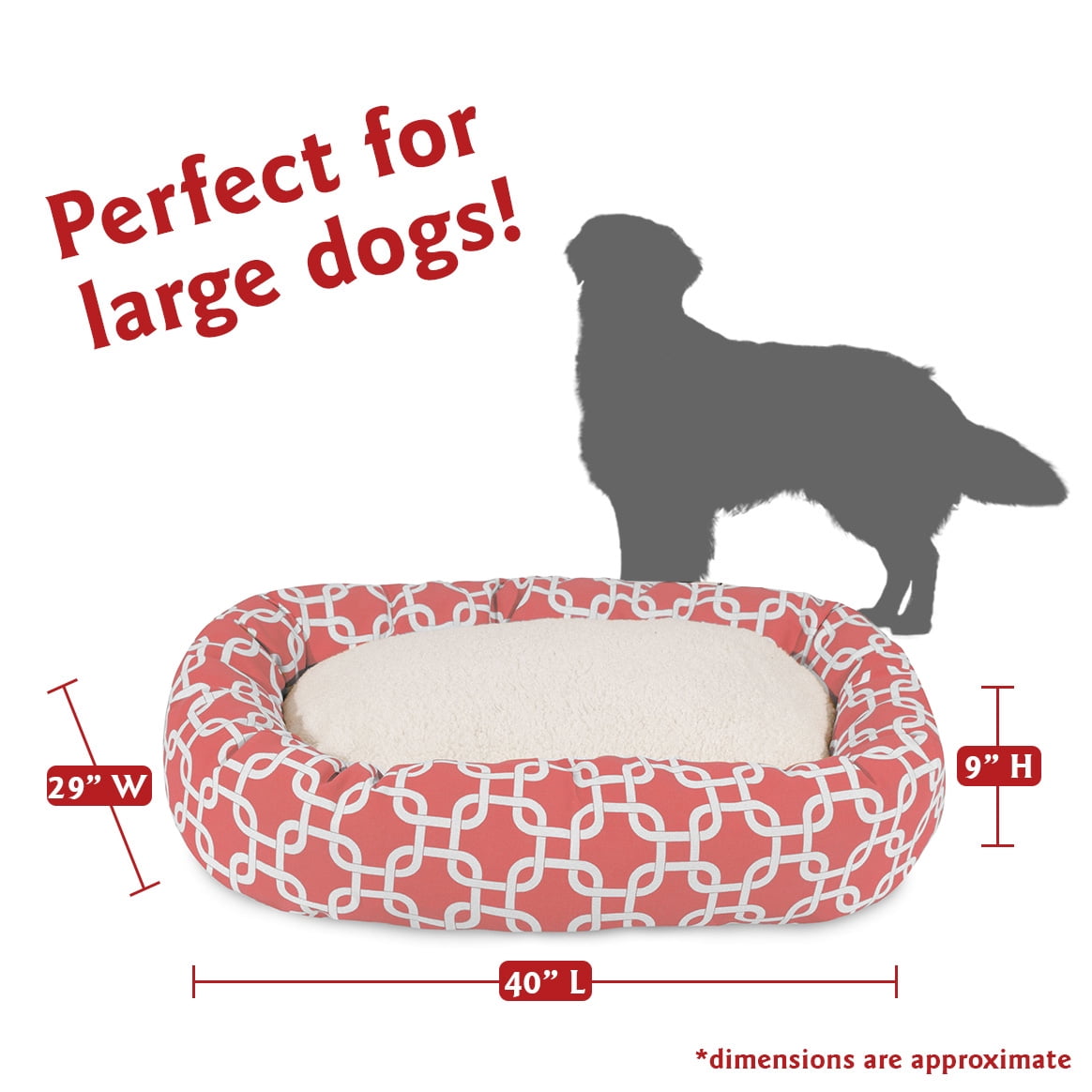 Majestic Pet Sherpa Links Bagel Pet Bed for Dogs, Calming Dog Bed Washable, Large, Coral