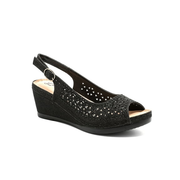 LADY COUTURE Open toe slingback wedge with Metallic studs, ANITA BLACK 5