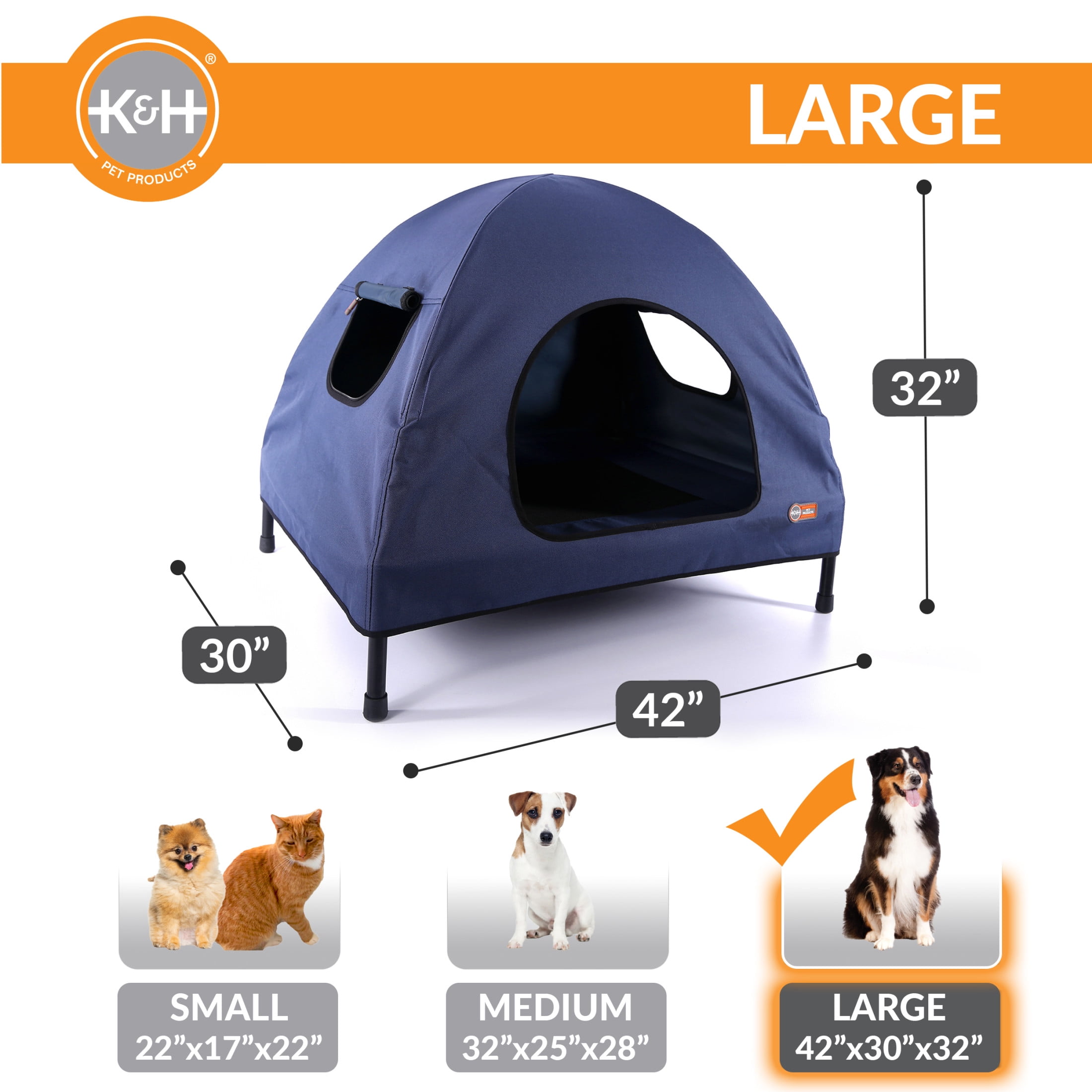 K&H Pet Products Original Pet Cot House Navy Blue Large 42 X 30 X 32 Inches