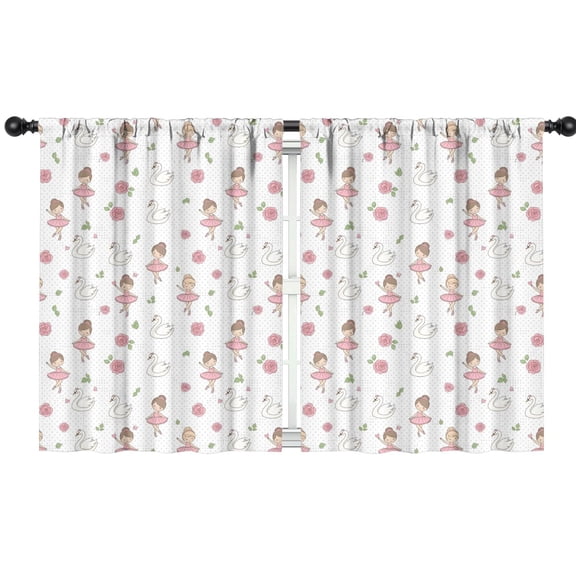 Blackout Kids Curtains,White Ballerina Swan Pattern Childrens Insulated Curtains Set Of 2,Bedroom Essentials,Toddler Room Decor 42"x54"
