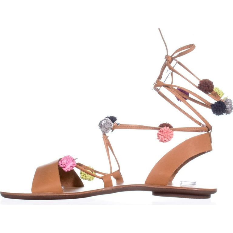 Womens Loeffler Randall Saskia Pom Pom Flat Sandals Light Cuoio 5 US Walmart