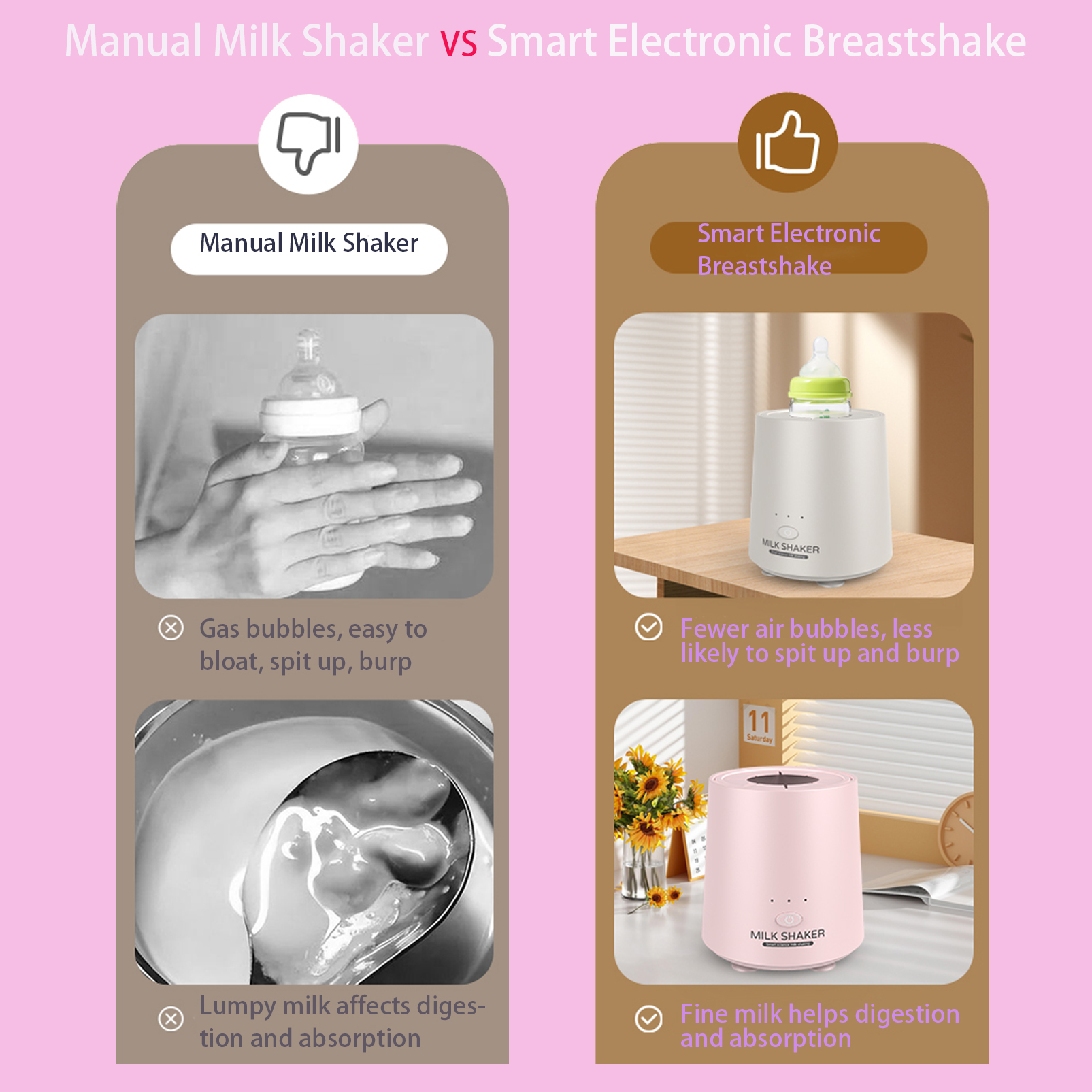 Baby Formula Dispensers & Mixers,360 -Degree Two -Way Shaking Milk,Shake Milk Evenly and Less Bubbles,Three -Gear Timing Milk,Wireless Portable Milk Shake Baby Bottle Shaker