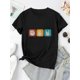 thumbnail image 2 of Camiseta negra de moda para mujer con gráficos de gestos coloridos - Cuello redondo informal de manga corta, mezcla de algodón cómoda, ideal para verano | Camiseta con estampado creativo, 2 of 6