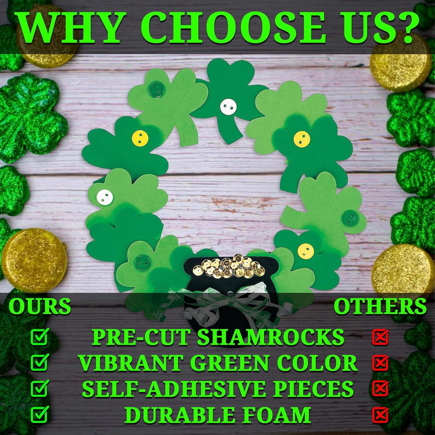 Fun Express 12 Pieces Foam Shamrock Wreath Craft Kit, St. Patrick's Day Crafts for Kids