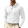 thumbnail image 3 of GrmtClth Mens Collared Long Sleeve Knit Polo Shirts Solid Multi Color Options Waffle Texture Button Front Lightweight Daily Leisure Tops White 6XL, 3 of 7