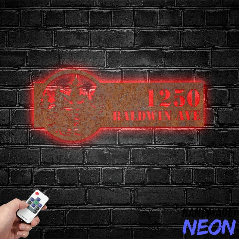Handmadetneonsign Pine Tree House Number Metal Rusty, Forest Home Number Rusty, House Address Wall Decor 043968