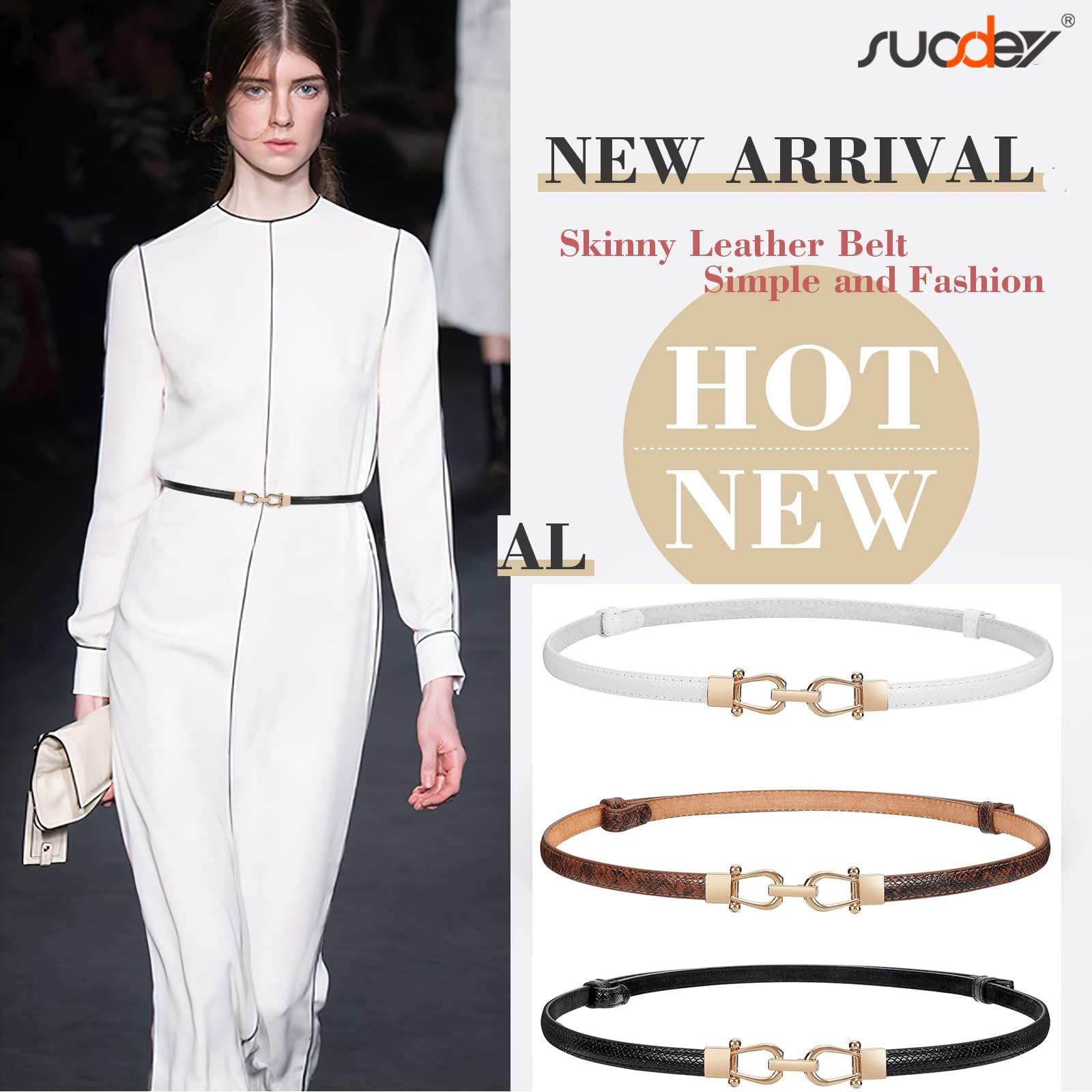 8537 Women Skinny Leather Belts 3 Pack Adjustable Thin Waist With Gold VONMELLI 2 Pack Women main image 4