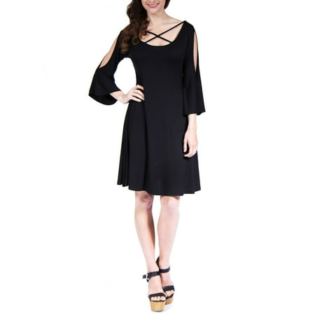 24/7 Comfort Apparel Women's Abstract Neck Split-Sleeve Dress