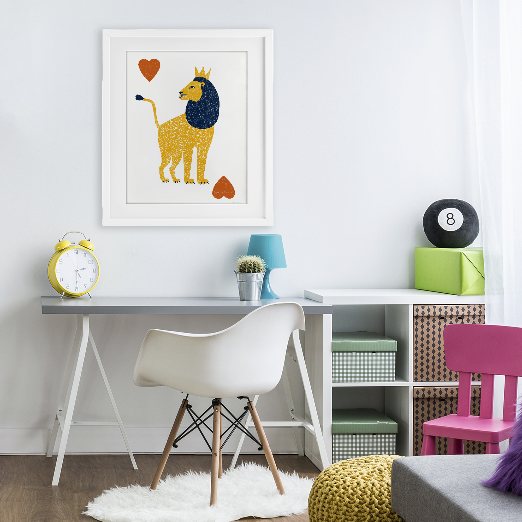 Lion & Hearts Card White Framed Print Under Glass, design by Svetlana Aleynikova