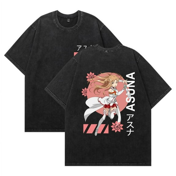 THNCLZX Washed vintage Sword Art Online SAO cotton T-shirt anime street hip-hop short-sleeved pattern summer unisex clothing