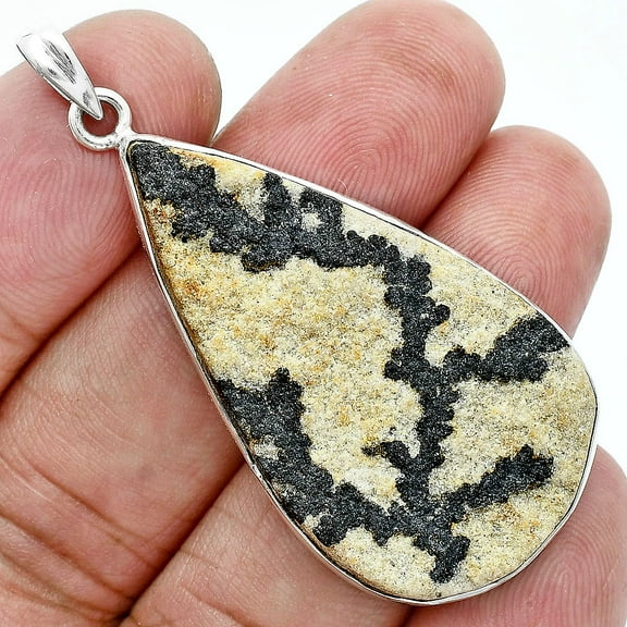 Natural Germany Psilomelane Dendrite 925 Sterling Silver Pendant Jewelry P-1001 SDP157354