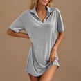 thumbnail image 1 of Ovzne Robes pour Femmes Robe pour Femme Robe Décontractée Unie à Col à Revers Ample Robe de Vacances à Manches Courtes Liquidation, 1 of 7