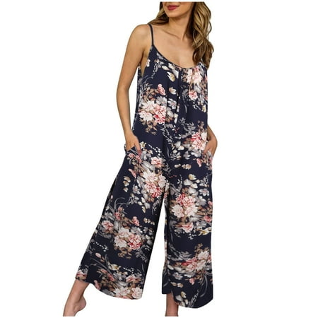 

Jumpsuit for Women Floral Summer Beach Boho Jumpsuits Romper Suspenders Sleeveless Onesie Baggy Casual Onesies
