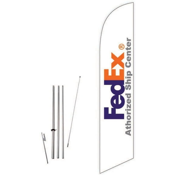 Cobb Promo FedEx Authorized Ship Center White Feather Flag with Complete 15ft Pole kit and Ground Spike