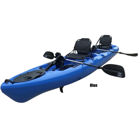 BKC PK14 14' Tandem Sit On Top Pedal Drive Kayak W/ Rudder System, 2 Paddles, 2 Upright Back Support Aluminum Frame Seats 2 Person Foot Operated