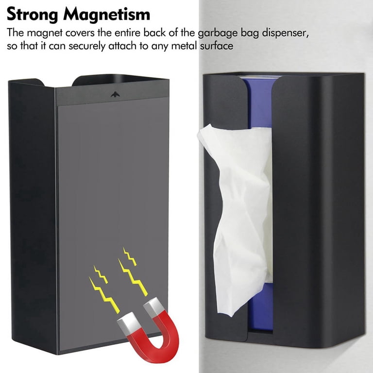 Lunhoo Magnetic Holder For Dryer Sheets, Tissues & Trash Bags - No Drill Organizer For Fridge, Washer, Kitchen (Black)